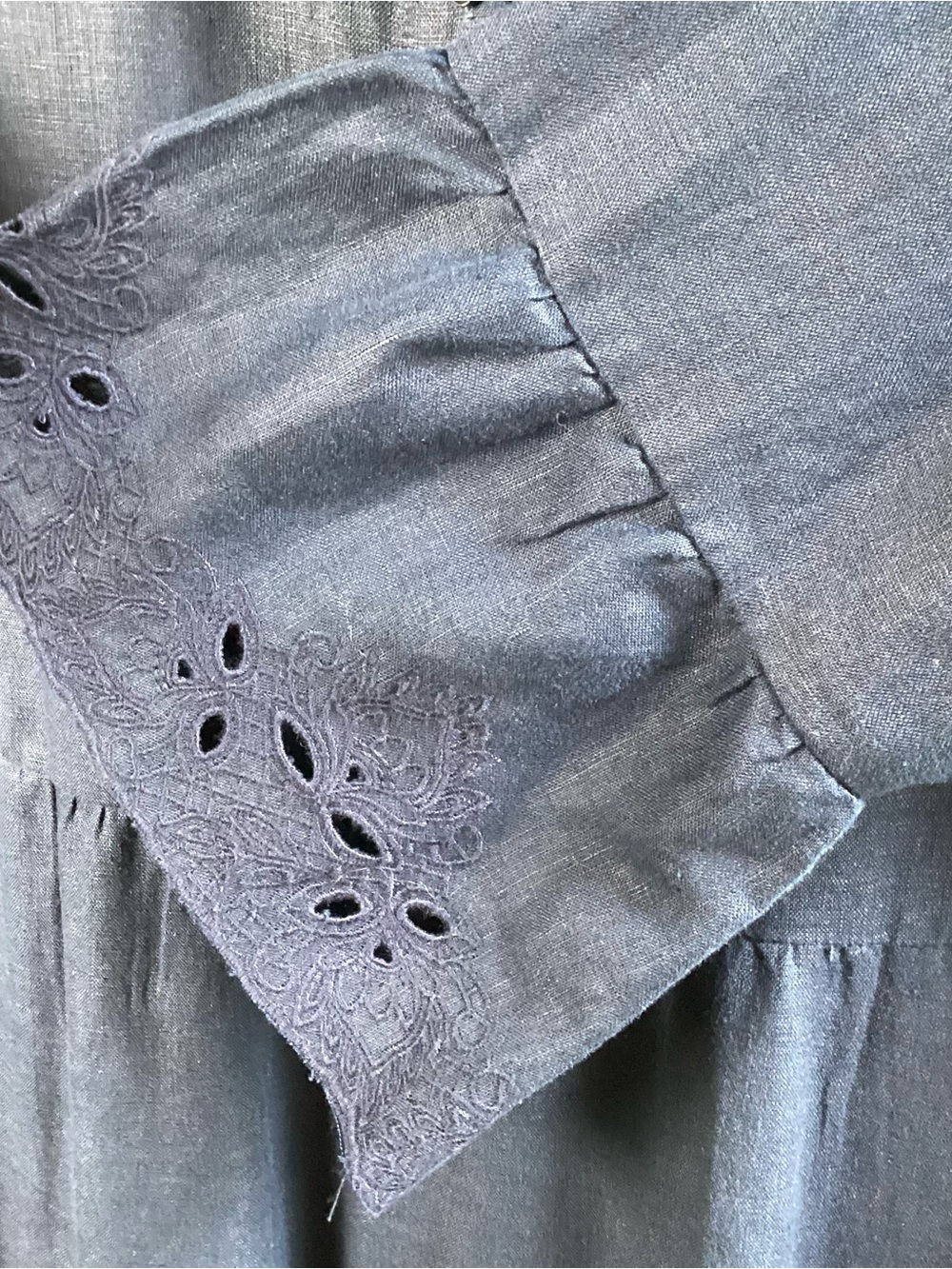 Chico’s 100% Linen Midnight Navy Button-Front Tiered Maxi Dress - Picture 10 of 10